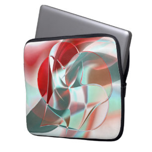 Twisted circular pieces in soft red coral to grey  laptop sleeve