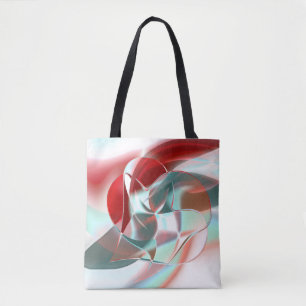Twisted circular pieces in soft red coral to grey tote bag