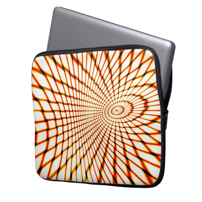 Twisted crossed orange lines forming sunken circle laptop sleeve (Front Left)