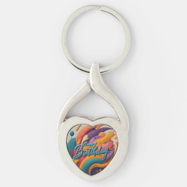 Twisted Heart Happy Birthday Keychain (Front)