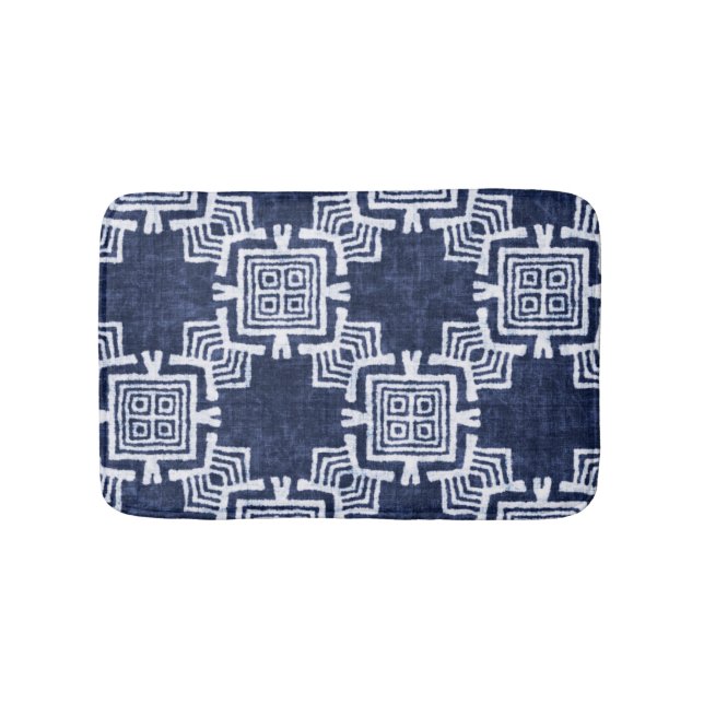 Twisted indigo chequered textured background. bath mat (Front)