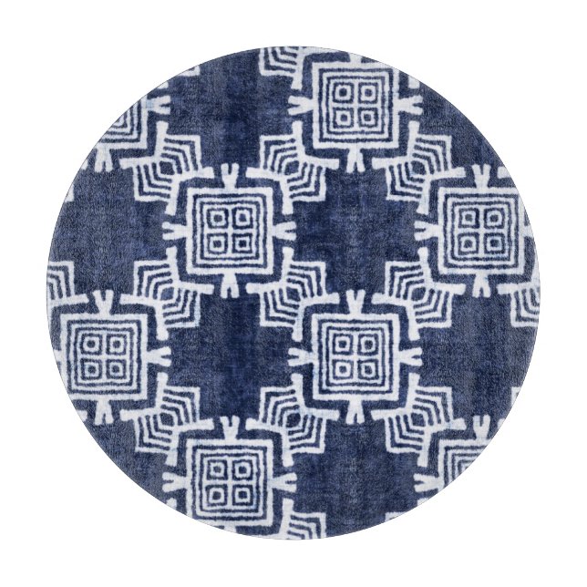 Twisted indigo chequered textured background. cutting board (Front)