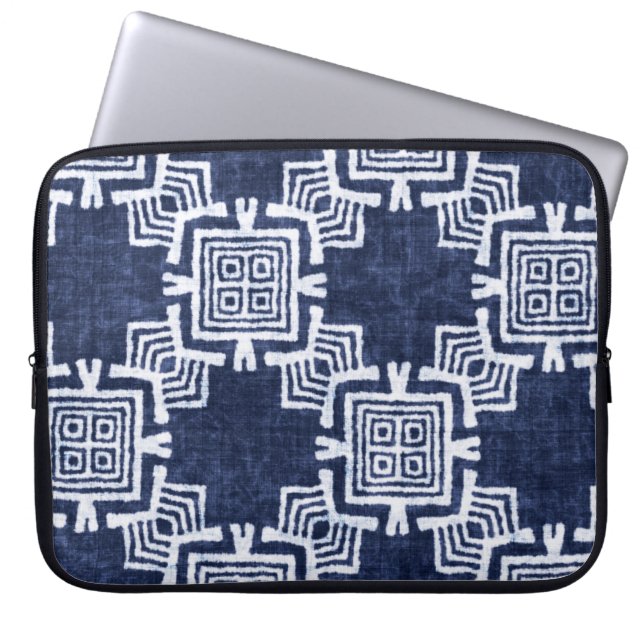 Twisted indigo chequered textured background. laptop sleeve (Front)