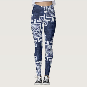 Twisted indigo chequered textured background. leggings