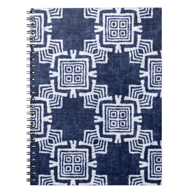 Twisted indigo chequered textured background. notebook (Front)
