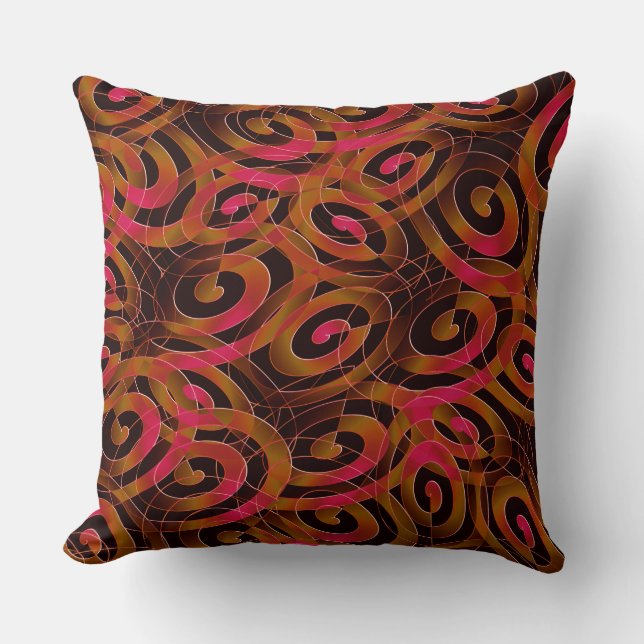 Twisted irregular spirals, gradient sepia to coral throw pillow (Front)