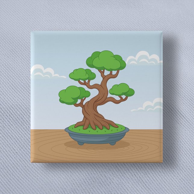 Twisted Japanese Bonsai Tree on Table 2 Inch Square Button (Creator Uploaded)