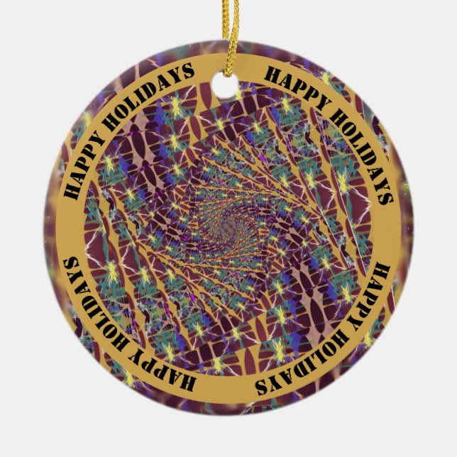 Twisted Kaleidoscope Colours - Customizable Text Ceramic Ornament (Front)