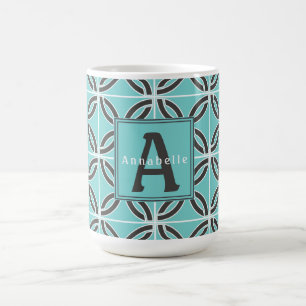 Twisted Lines in Mint and Grey, Name & Monogram Coffee Mug