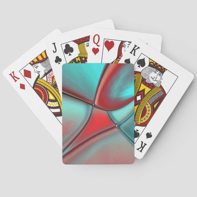 Twisted plates with convex edge red and turquoise  playing cards (Back)