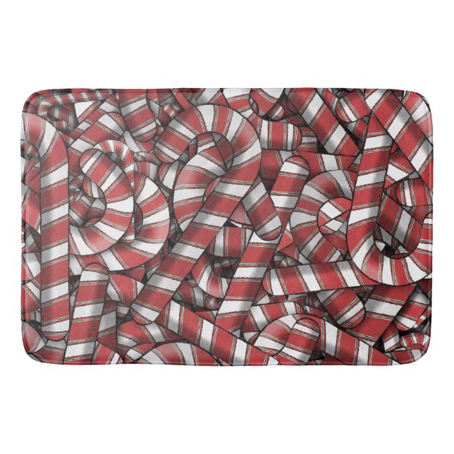 Twisted Red Striped Abstract Candy Canes Bath Mat (Front)
