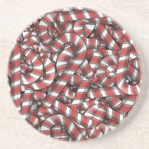 Twisted Red Striped Abstract Candy Canes Coaster