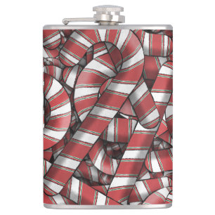 Twisted Red Striped Abstract Candy Canes Hip Flask