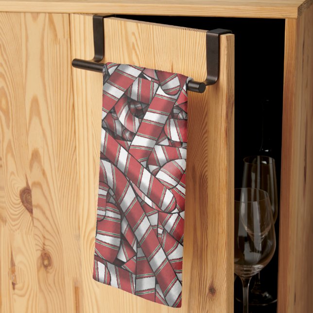 Twisted Red Striped Abstract Candy Canes Kitchen Towel (Thirds Fold)