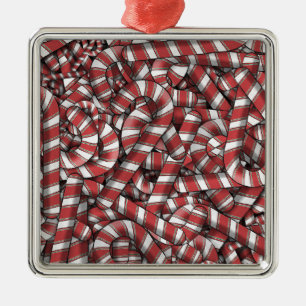 Twisted Red Striped Abstract Candy Canes Metal Ornament