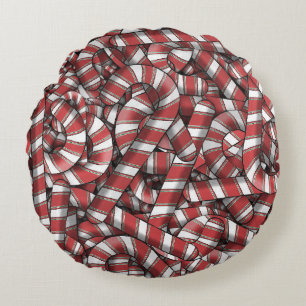 Twisted Red Striped Abstract Candy Canes Round Pillow