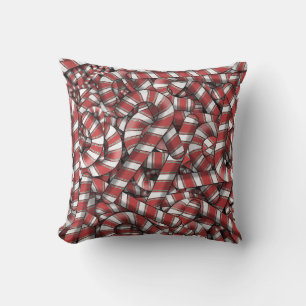 Twisted Red Striped Abstract Candy Canes Throw Pillow
