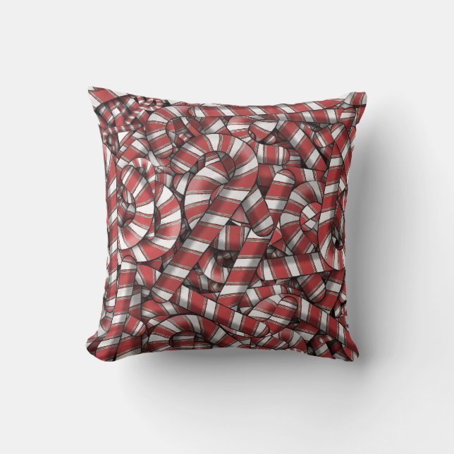 Twisted Red Striped Abstract Candy Canes Throw Pillow (Front)