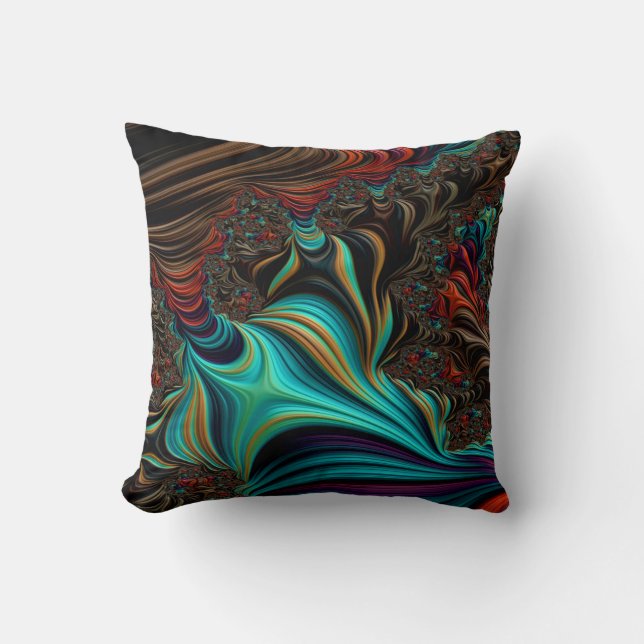Twisted Teal Nautical Beach Vibe Fractal Art Throw Pillow (Front)