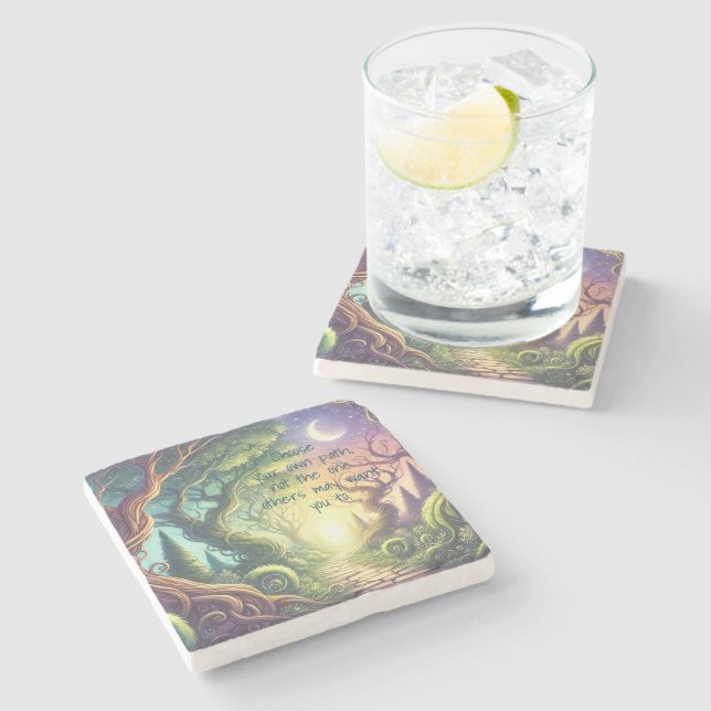 Twisted Tree Path & Quote Stone Coaster (Side)
