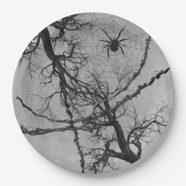 Twisted Vines and Spider Halloween  Paper Plate (Front)