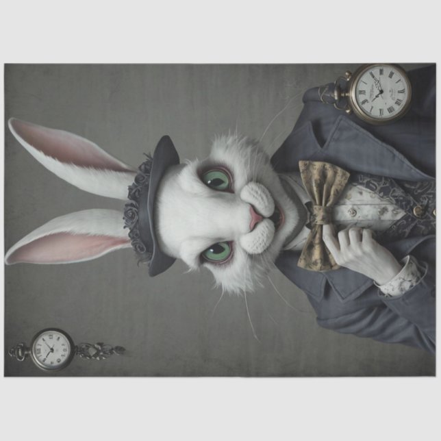 Twisted Wonderland – Creepy White Rabbit Decoupage Tissue Paper (Front)
