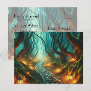 Twisted Woodland Lantern Path Wedding RSVP Invitation Postcard