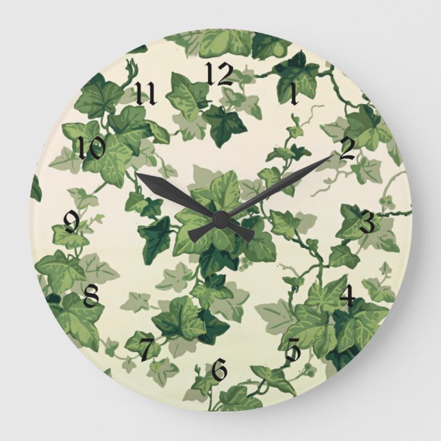 Twisting Ivy Leaves Pattern Large Clock (Front)