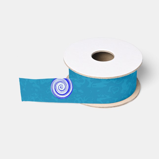 Twisty Polka Dot Spirals Blue Grosgrain Ribbon (Spool)