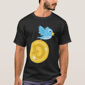Twitter Bird Flying With Doge Coin funny T-Shirt