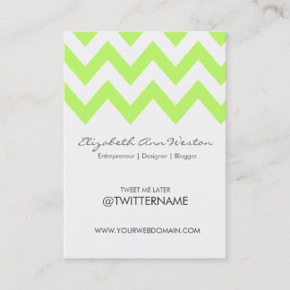 Twitter Business Cards: Lime Chevron - Portrait Business Card