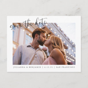 Two 2 Photo Minimalist Script Save The Date Postcard
