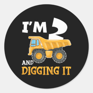 Two 2yr 2th Birthday Construction Boy 2 Years Old  Classic Round Sticker