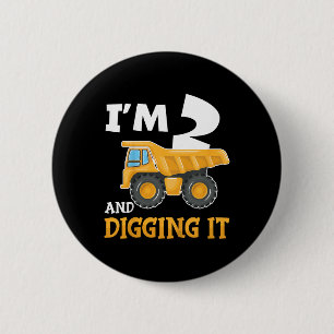 Two 2yr 2th Birthday Construction Boy 2 Years Old  Inch Round Button