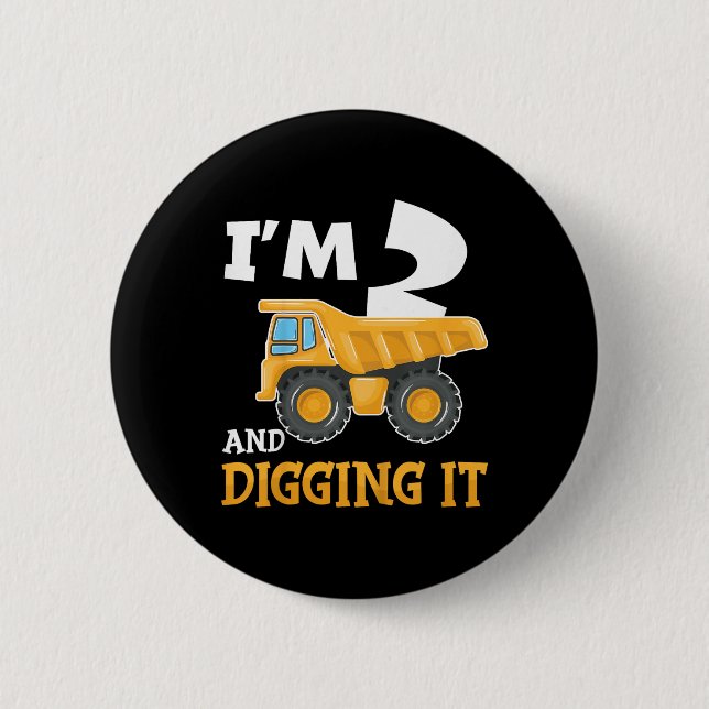 Two 2yr 2th Birthday Construction Boy 2 Years Old  Inch Round Button (Front)