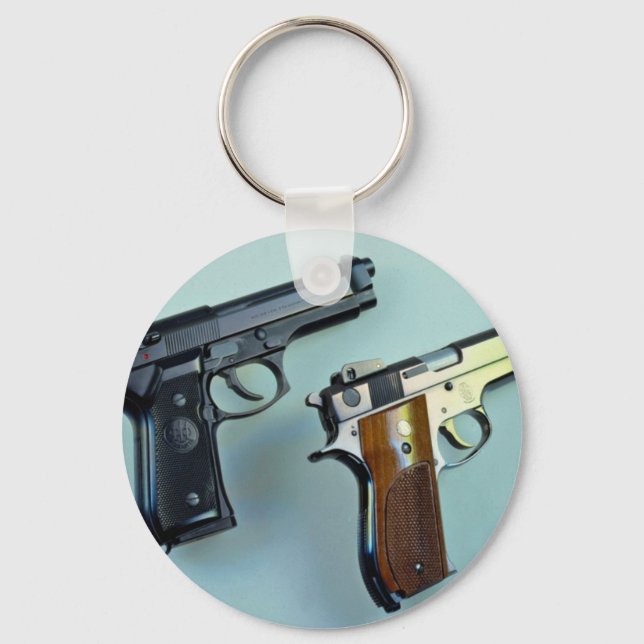 Two .45 calibre automatic guns for gun lovers keychain (Front)