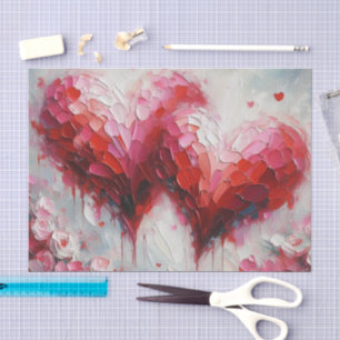 Two Abstract Hearts Painting Valentine Decoupage Tissue Paper