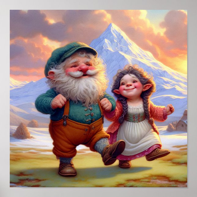Two Adorable Adult Munchkins Dancing at Sunset Poster (Front)