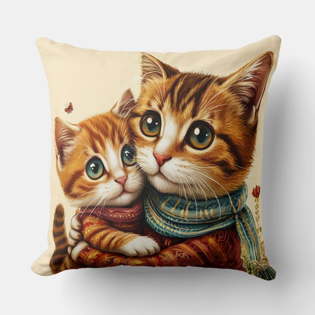 Two Adorable Cats Hugging Throw Pillow (Front)