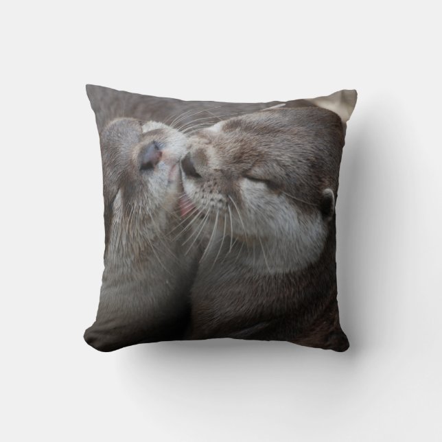 Two Adorable Otters Throw Pillow (Front)