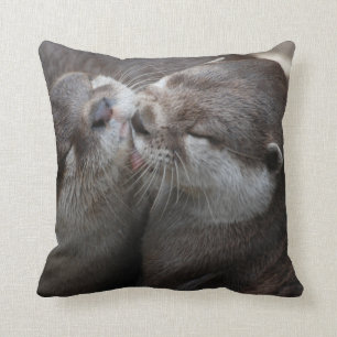 Two Adorable Otters Throw Pillow