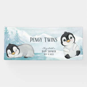 Two Adorable Penguins Illustration Baby Shower Banner