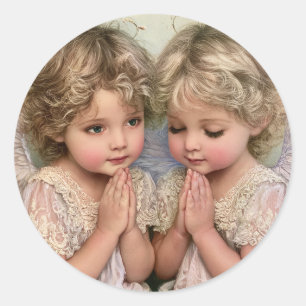 Two Adorable Vintage Cherub Angels Classic Round Sticker