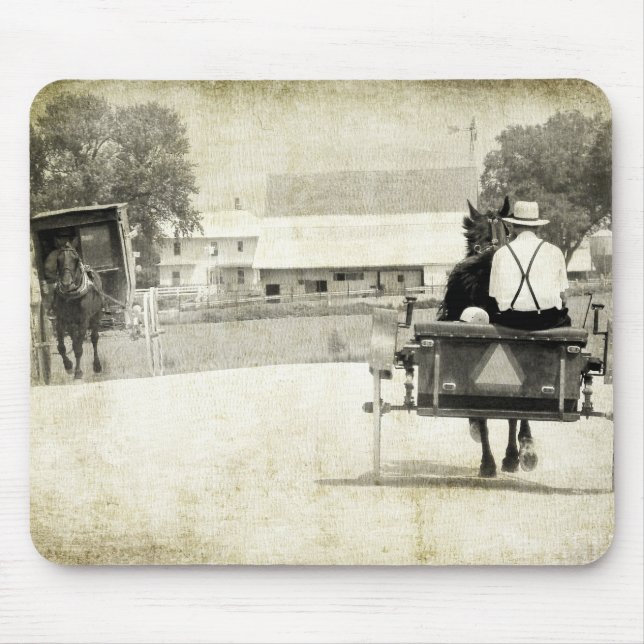 Two Amish Buggies Sepia Rural Road Mouse Pad (Front)