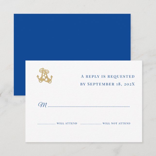Two Anchors White Navy Simple Reply Cards (Front/Back)