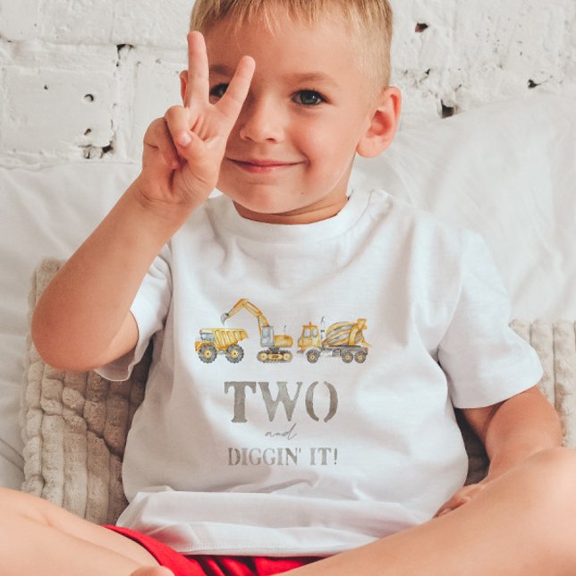 Two and Diggin' It Construction Birthday T-shirt (Creator Uploaded)