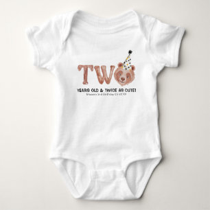 Two and Twice as Cute Bear 2nd Birthday  Baby Bodysuit