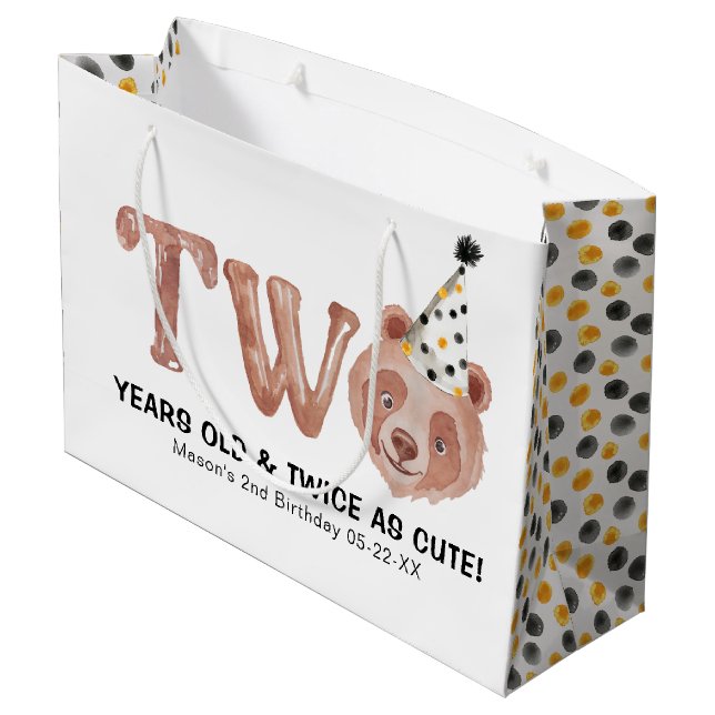 Two and Twice as Cute Bear 2nd Birthday Gift Bag (Back Angled)