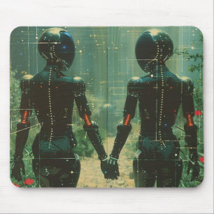 Two Androids Hand-in- Hand Mousepad