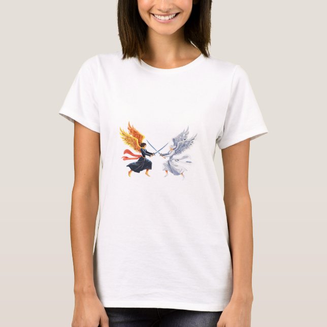 Two Angel with large sword with open wings T-Shirt (Front)